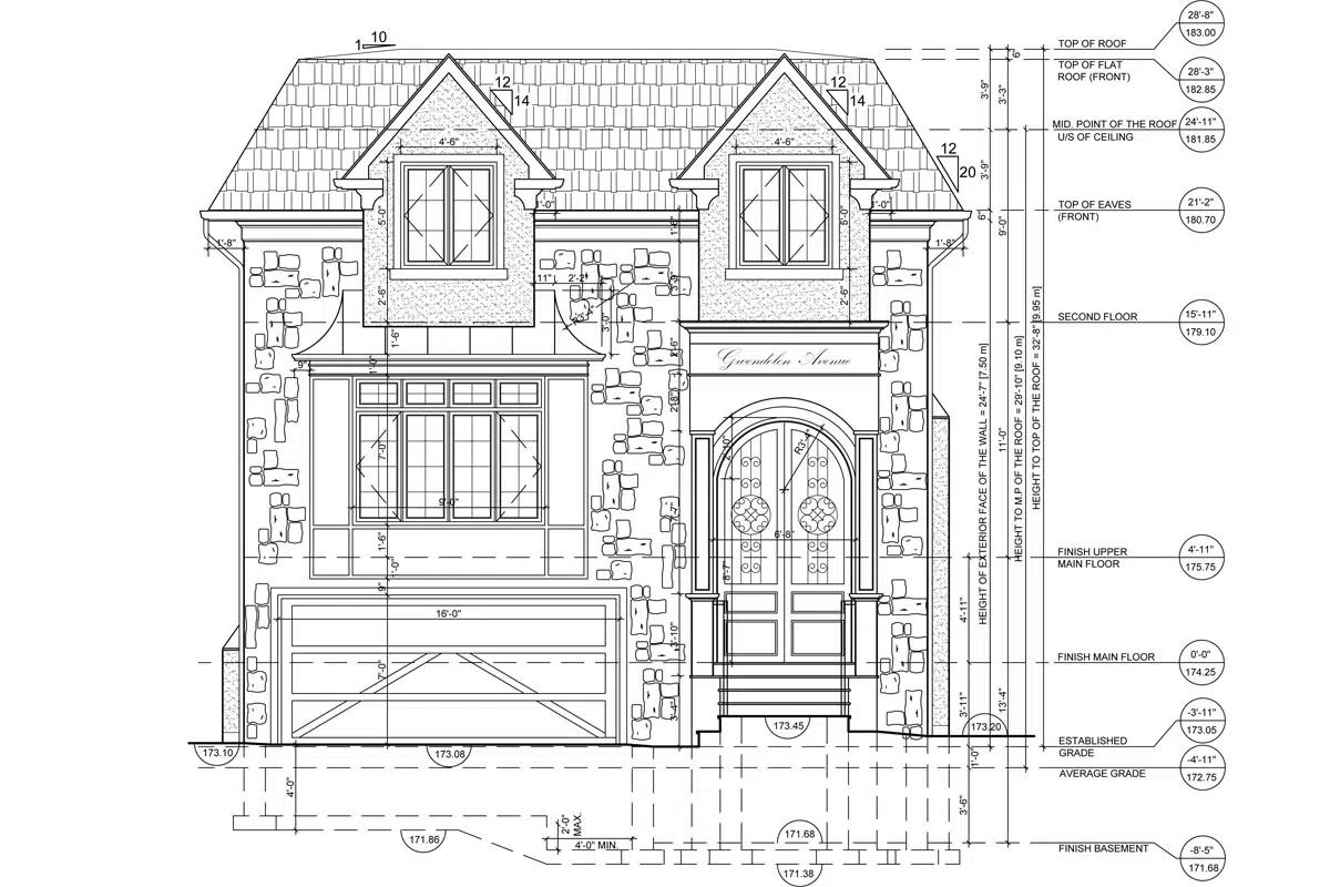 Elevation sheet from a house permit drawing package, saved as an unsecured PDF to avoid permit application form mistakes at intake